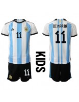 Argentina Angel Di Maria #11 Domácí dres pro děti MS 2022 Krátký Rukáv (+ trenýrky)